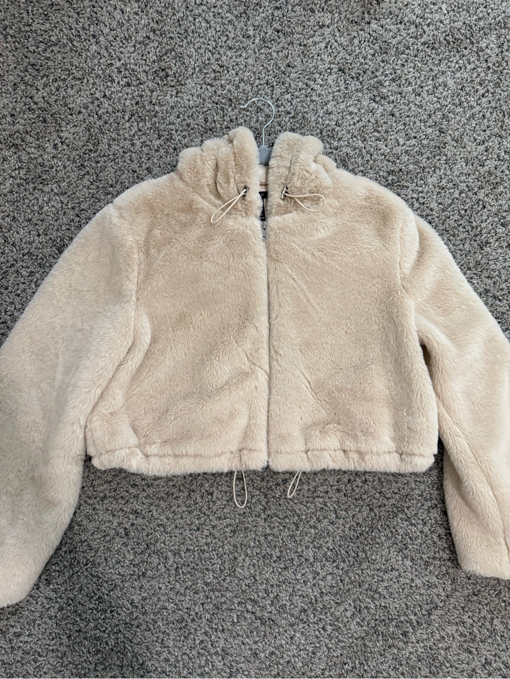 Kids Plush Hooded Jacket in Cream